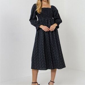 English Factory Floral Smocked Midi Dress